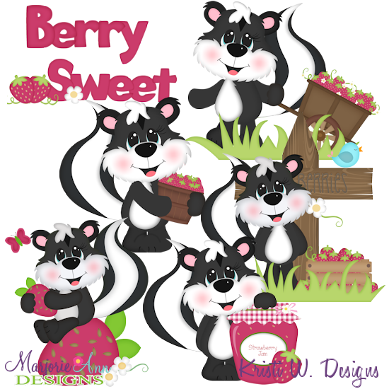 So Berry Sweet Skunks Exclusive SVG Cutting Files + Clipart - Click Image to Close
